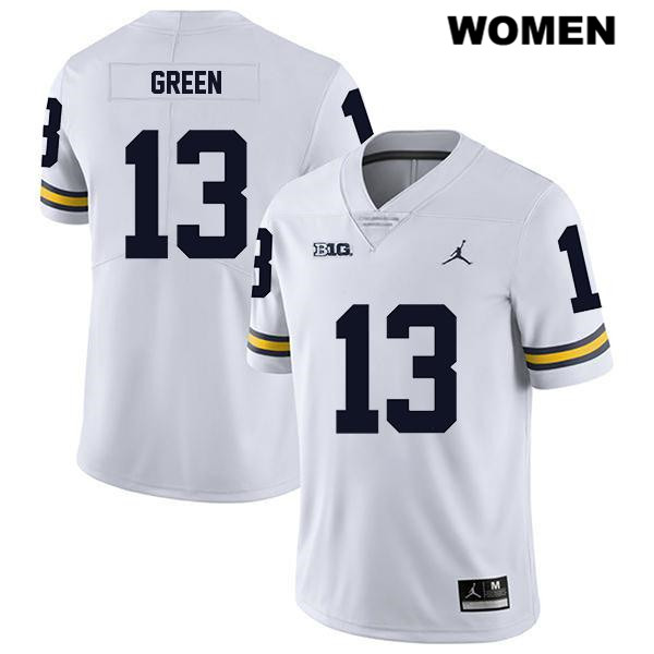 Women's NCAA Michigan Wolverines German Green #13 White Jordan Brand Authentic Stitched Legend Football College Jersey AI25F04PT